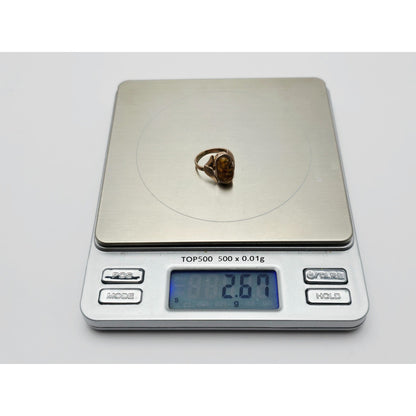 Vintage 14K Rose Gold Oval Amber Ring