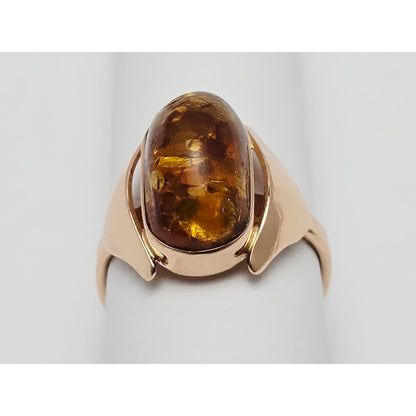 Vintage 14K Rose Gold Oval Amber Ring