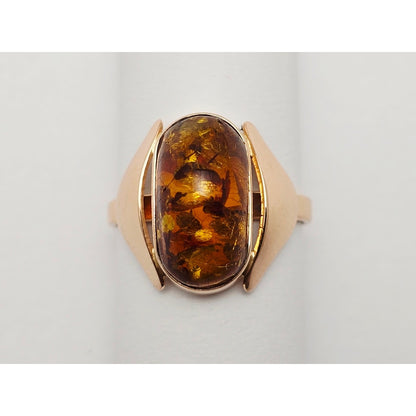 Vintage 14K Rose Gold Oval Amber Ring