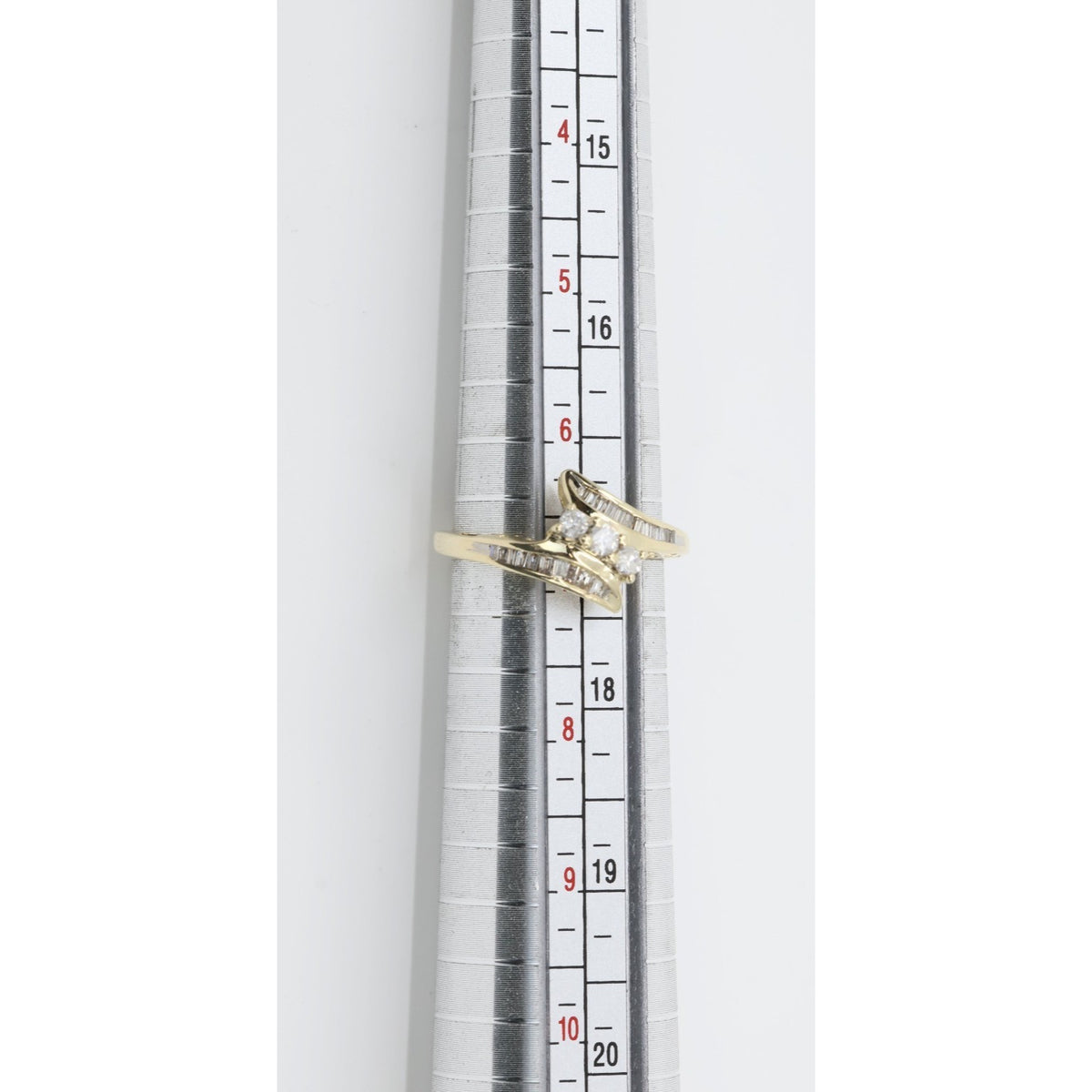 10K Yellow Gold Round & Baguette Cut Diamond Bypass Ring
