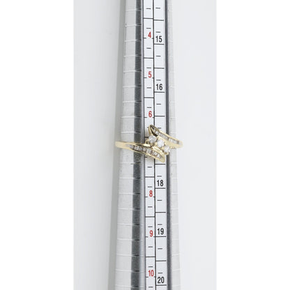 10K Yellow Gold Round & Baguette Cut Diamond Bypass Ring