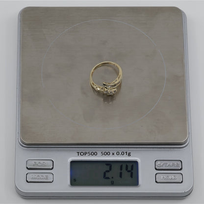 10K Yellow Gold Round & Baguette Cut Diamond Bypass Ring