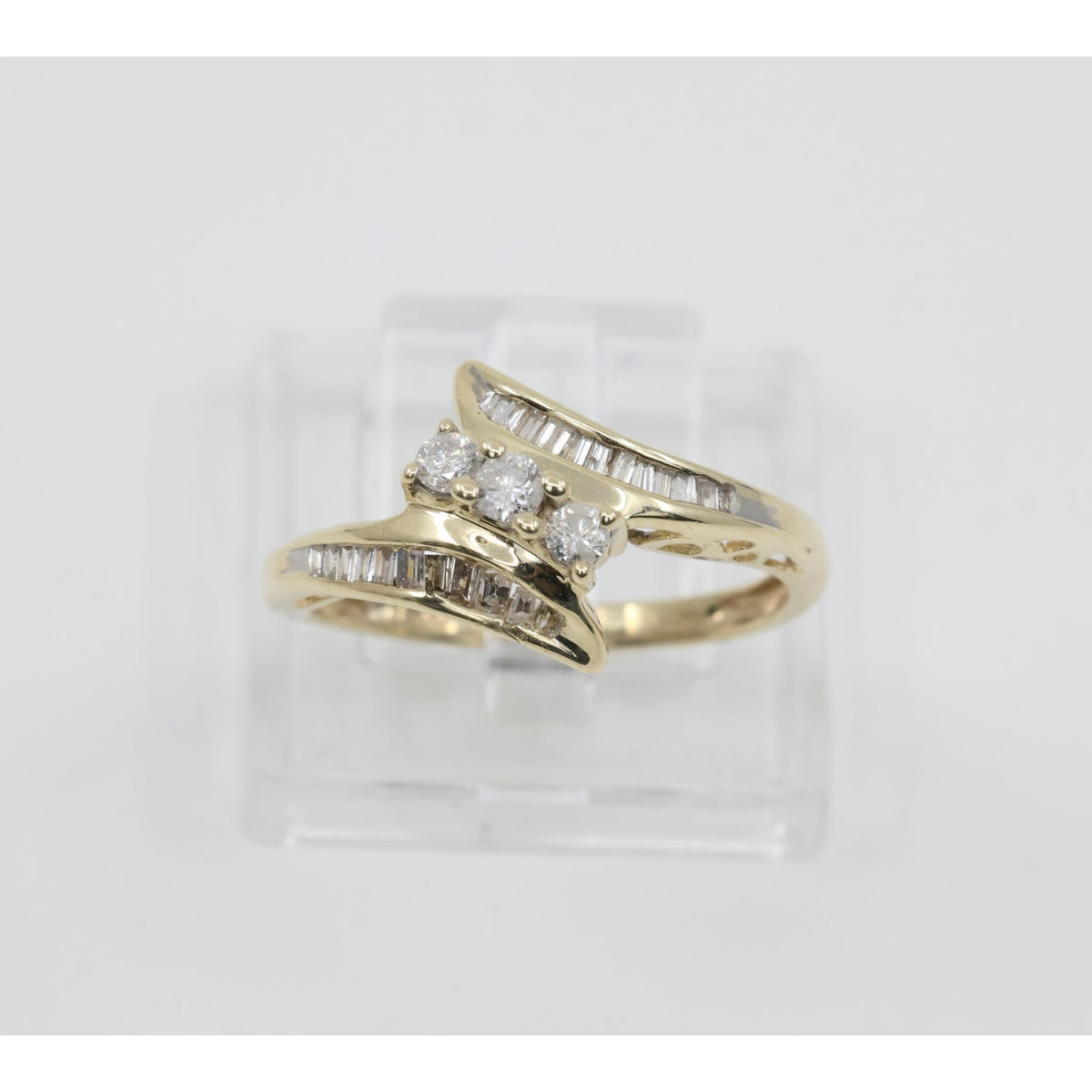10K Yellow Gold Round & Baguette Cut Diamond Bypass Ring
