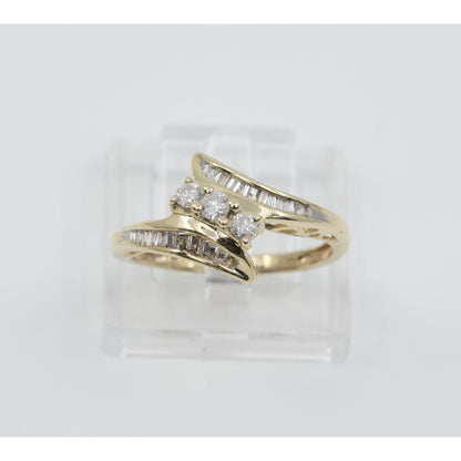 10K Yellow Gold Round & Baguette Cut Diamond Bypass Ring