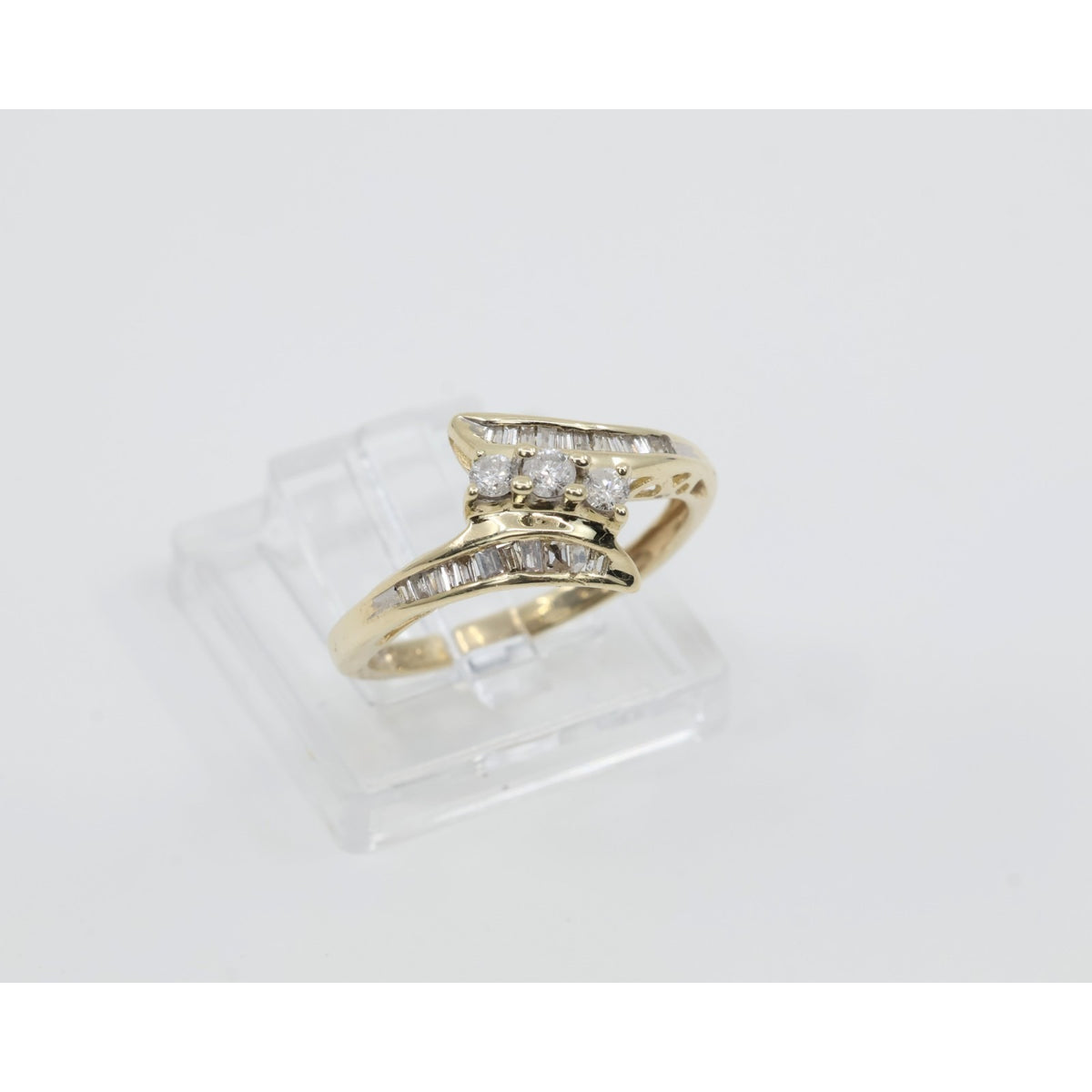 10K Yellow Gold Round & Baguette Cut Diamond Bypass Ring