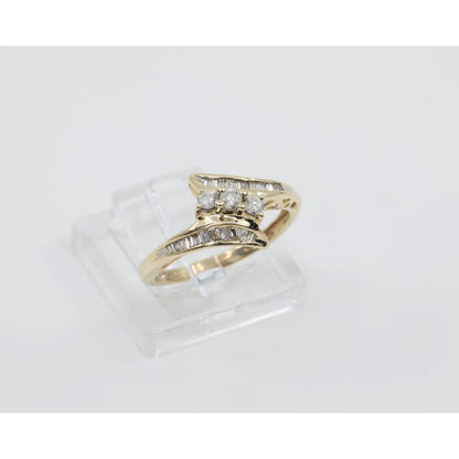 10K Yellow Gold Round & Baguette Cut Diamond Bypass Ring