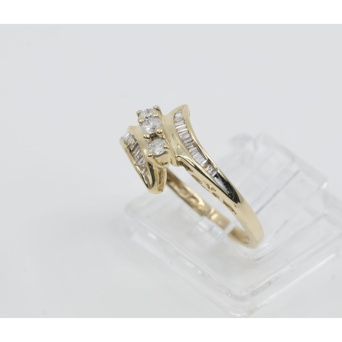 10K Yellow Gold Round & Baguette Cut Diamond Bypass Ring