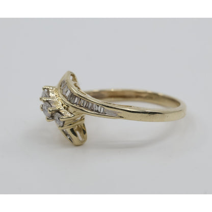10K Yellow Gold Round & Baguette Cut Diamond Bypass Ring