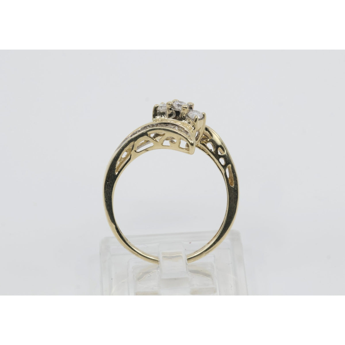 10K Yellow Gold Round & Baguette Cut Diamond Bypass Ring