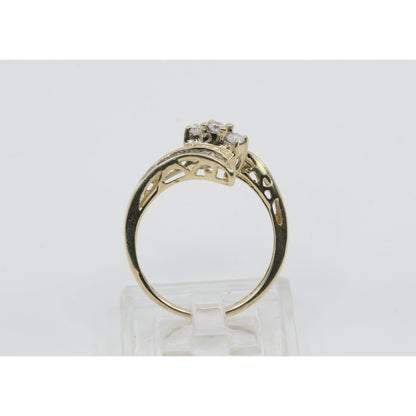 10K Yellow Gold Round & Baguette Cut Diamond Bypass Ring