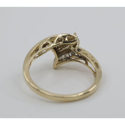 10K Yellow Gold Round & Baguette Cut Diamond Bypass Ring