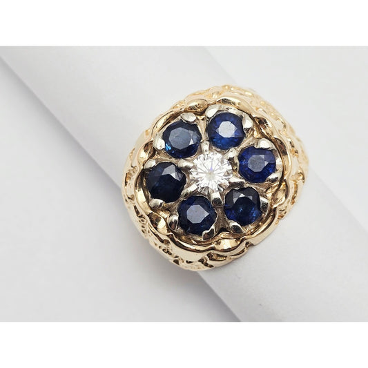 14K Yellow Gold Men's Sapphire & Moissanite Nugget Ring