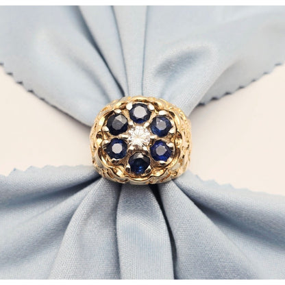 14K Yellow Gold Men's Sapphire & Moissanite Nugget Ring