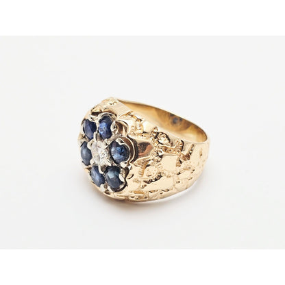 14K Yellow Gold Men's Sapphire & Moissanite Nugget Ring
