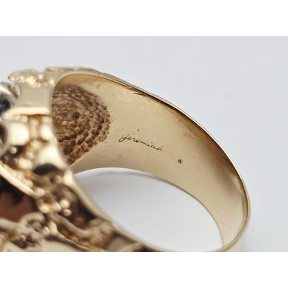 14K Yellow Gold Men's Sapphire & Moissanite Nugget Ring