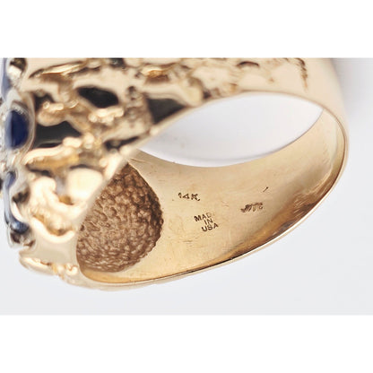 14K Yellow Gold Men's Sapphire & Moissanite Nugget Ring