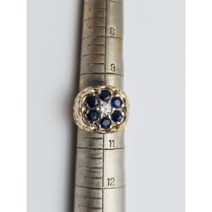 14K Yellow Gold Men's Sapphire & Moissanite Nugget Ring