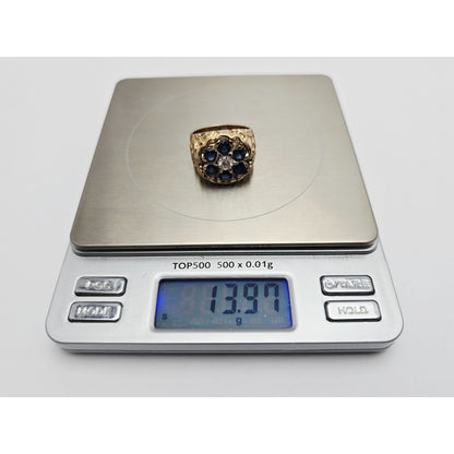 14K Yellow Gold Men's Sapphire & Moissanite Nugget Ring