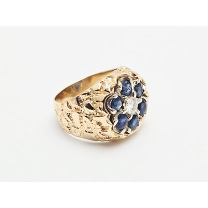 14K Yellow Gold Men's Sapphire & Moissanite Nugget Ring