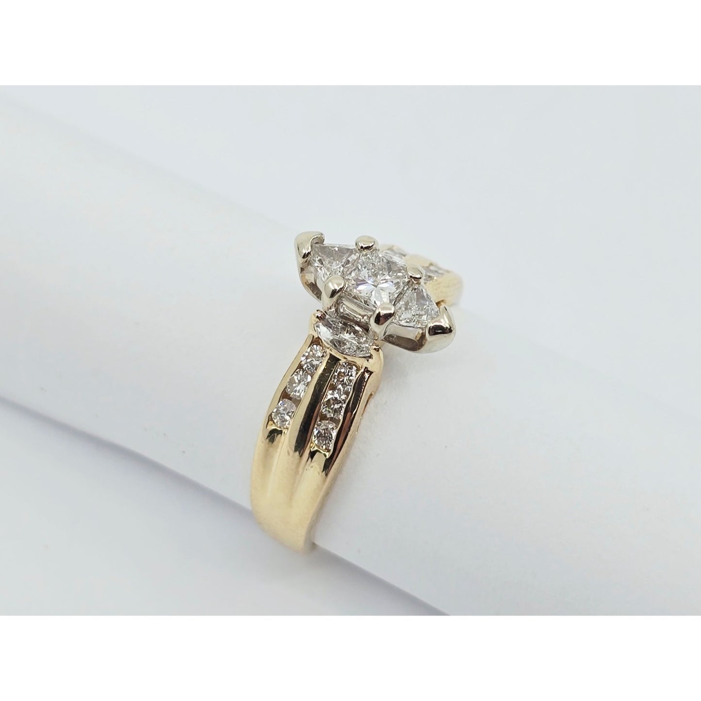 14K Yellow Gold Princess, Trillion & Marquise Engagement Ring