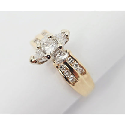 14K Yellow Gold Princess, Trillion & Marquise Engagement Ring