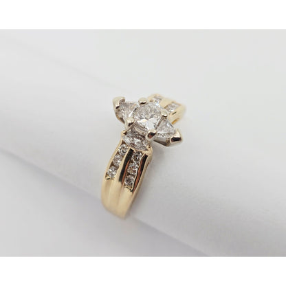 14K Yellow Gold Princess, Trillion & Marquise Engagement Ring