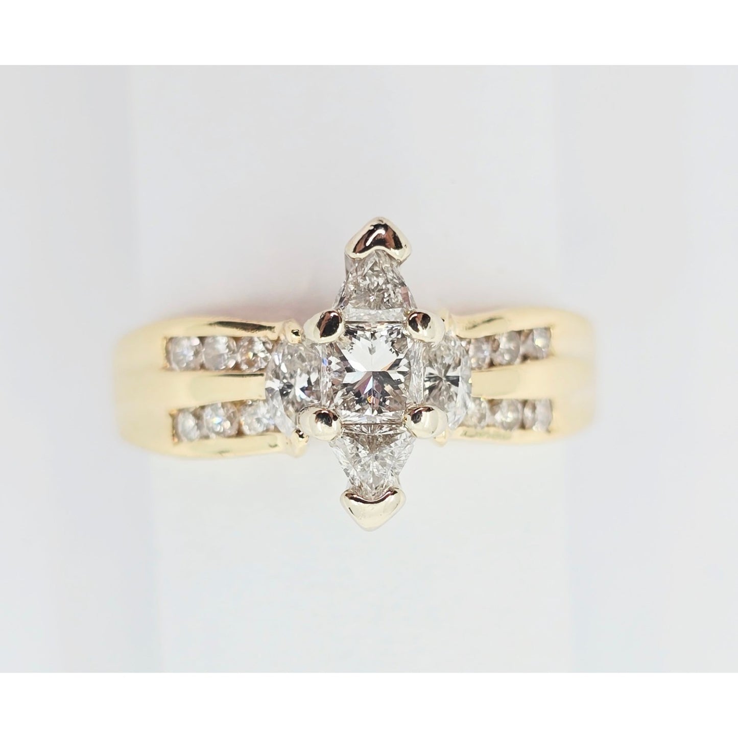 14K Yellow Gold Princess, Trillion & Marquise Engagement Ring