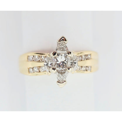 14K Yellow Gold Princess, Trillion & Marquise Engagement Ring