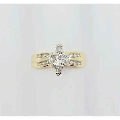 14K Yellow Gold Princess, Trillion & Marquise Engagement Ring