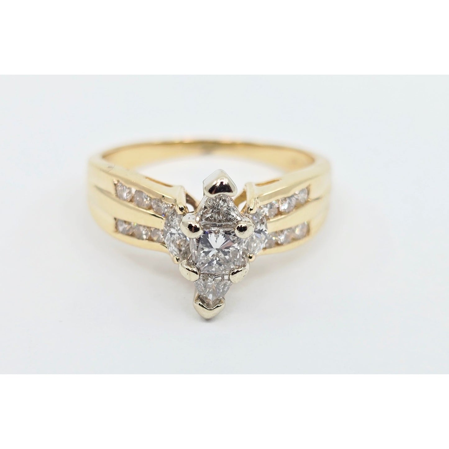 14K Yellow Gold Princess, Trillion & Marquise Engagement Ring