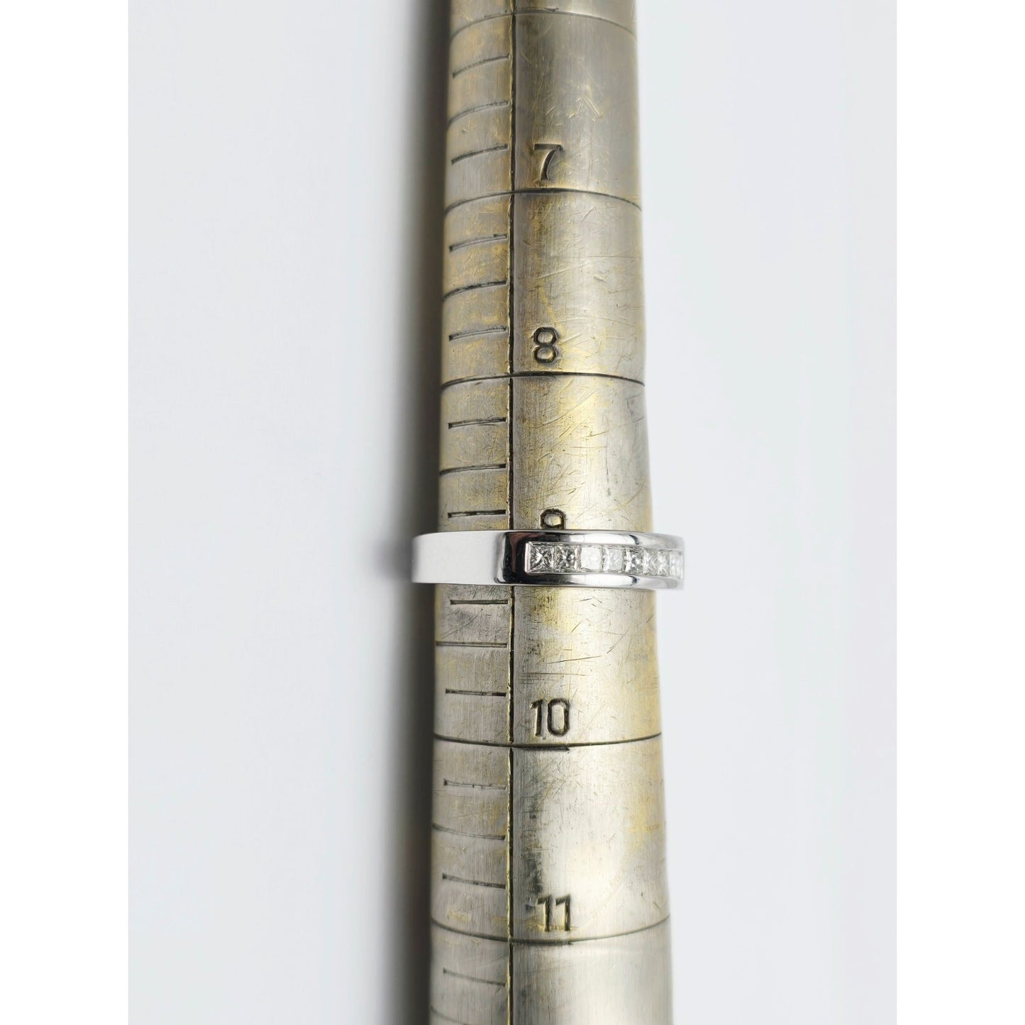 14K White Gold Single Row Princess Cut Diamond Wedding Band Ring