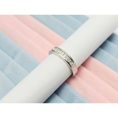 14K White Gold Single Row Princess Cut Diamond Wedding Band Ring