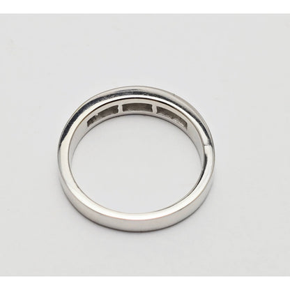 14K White Gold Single Row Princess Cut Diamond Wedding Band Ring