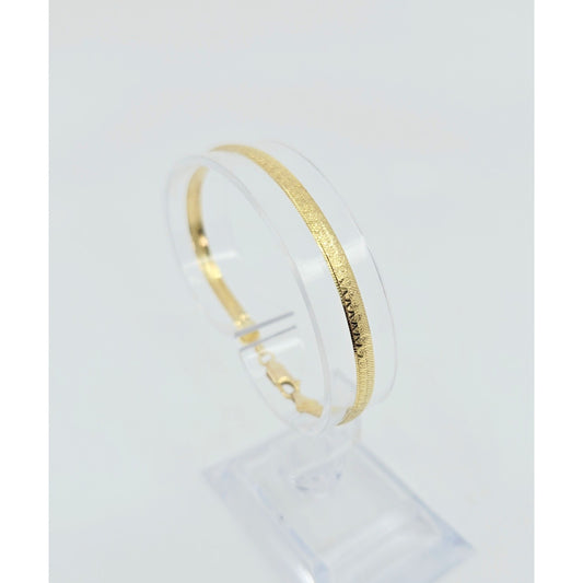 14K Yellow Gold Diamond Cut Flat Herringbone Bracelet