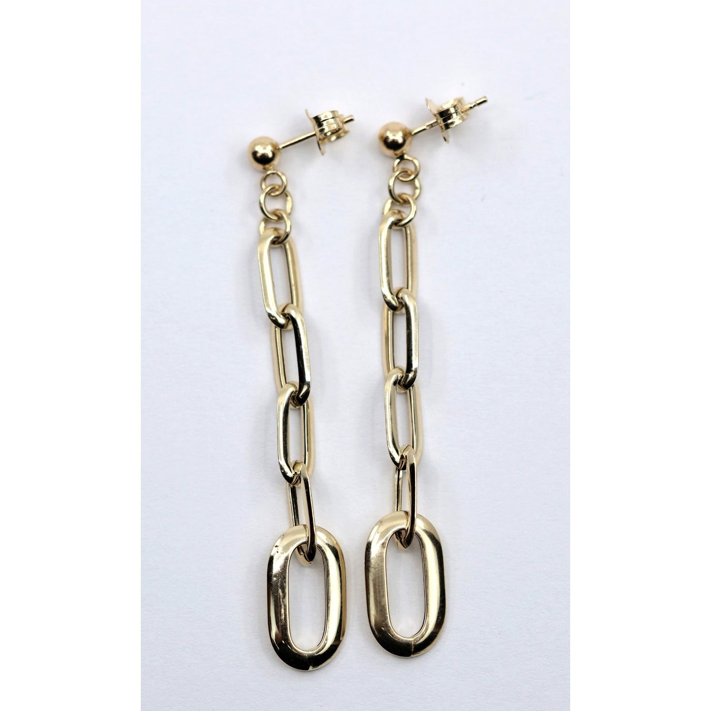 14K Yellow Gold Drop Dangle Rounded Paper Clip Style Stud Earrings