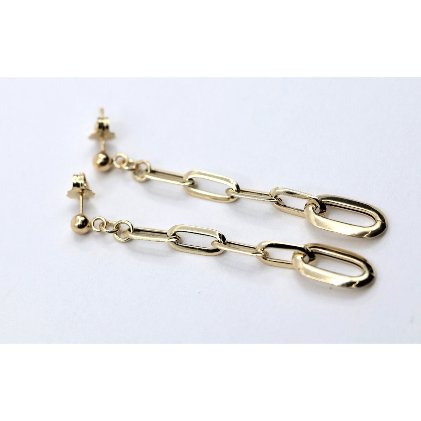 14K Yellow Gold Drop Dangle Rounded Paper Clip Style Stud Earrings