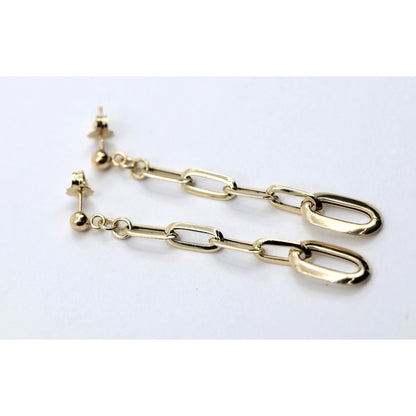 14K Yellow Gold Drop Dangle Rounded Paper Clip Style Stud Earrings