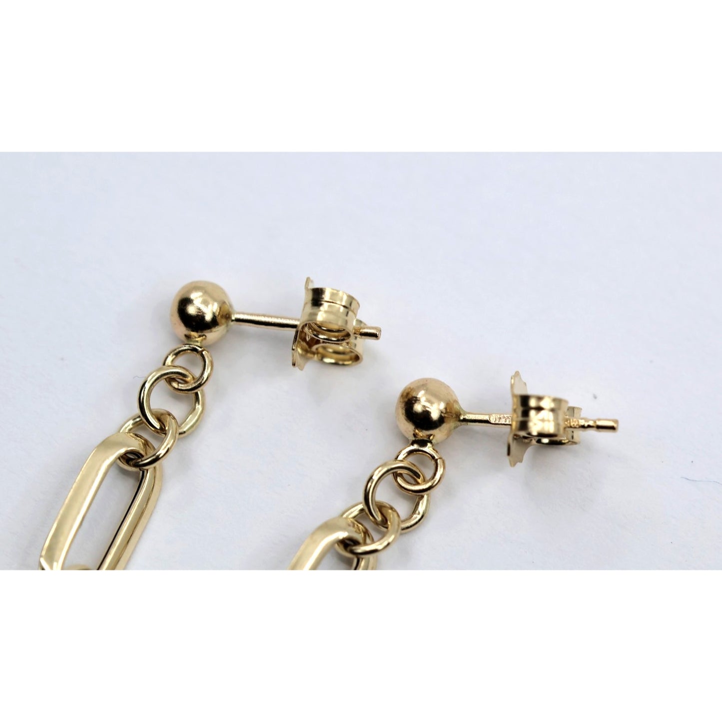 14K Yellow Gold Drop Dangle Rounded Paper Clip Style Stud Earrings