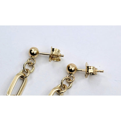 14K Yellow Gold Drop Dangle Rounded Paper Clip Style Stud Earrings