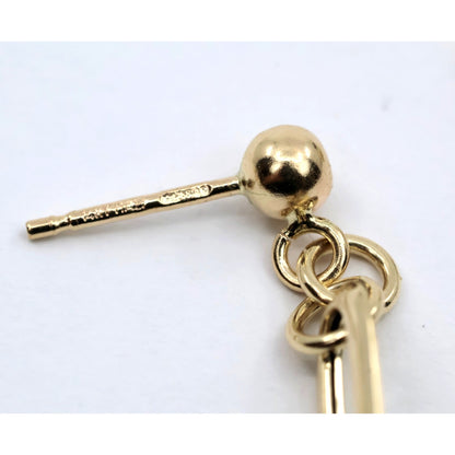 14K Yellow Gold Drop Dangle Rounded Paper Clip Style Stud Earrings