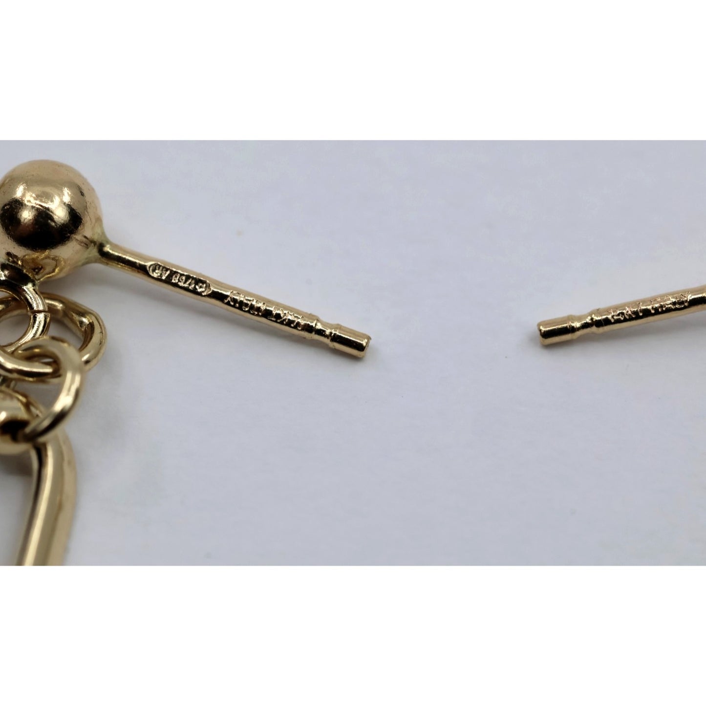 14K Yellow Gold Drop Dangle Rounded Paper Clip Style Stud Earrings