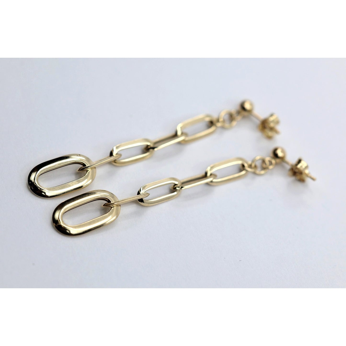 14K Yellow Gold Drop Dangle Rounded Paper Clip Style Stud Earrings