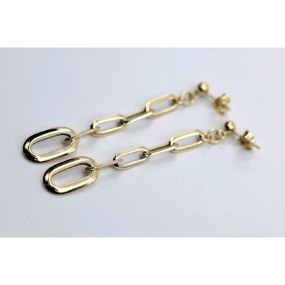 14K Yellow Gold Drop Dangle Rounded Paper Clip Style Stud Earrings