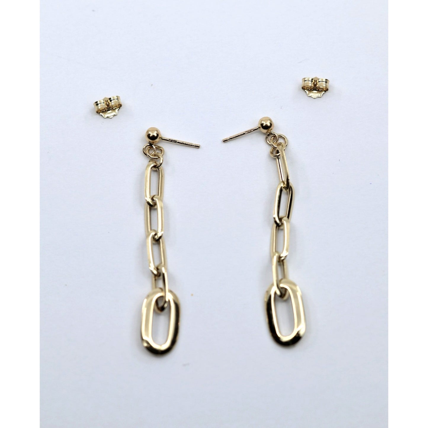 14K Yellow Gold Drop Dangle Rounded Paper Clip Style Stud Earrings
