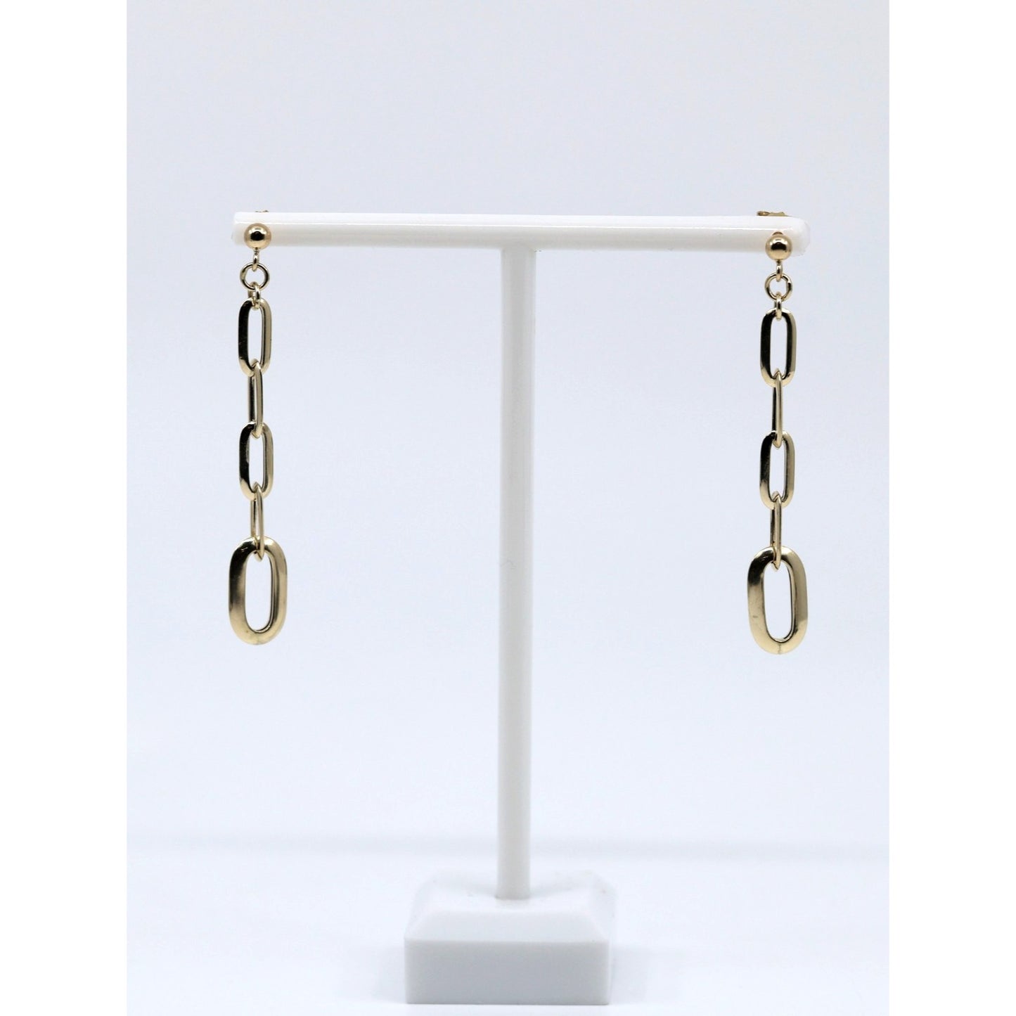 14K Yellow Gold Drop Dangle Rounded Paper Clip Style Stud Earrings