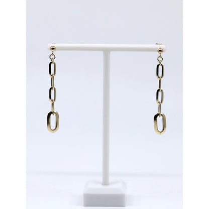 14K Yellow Gold Drop Dangle Rounded Paper Clip Style Stud Earrings