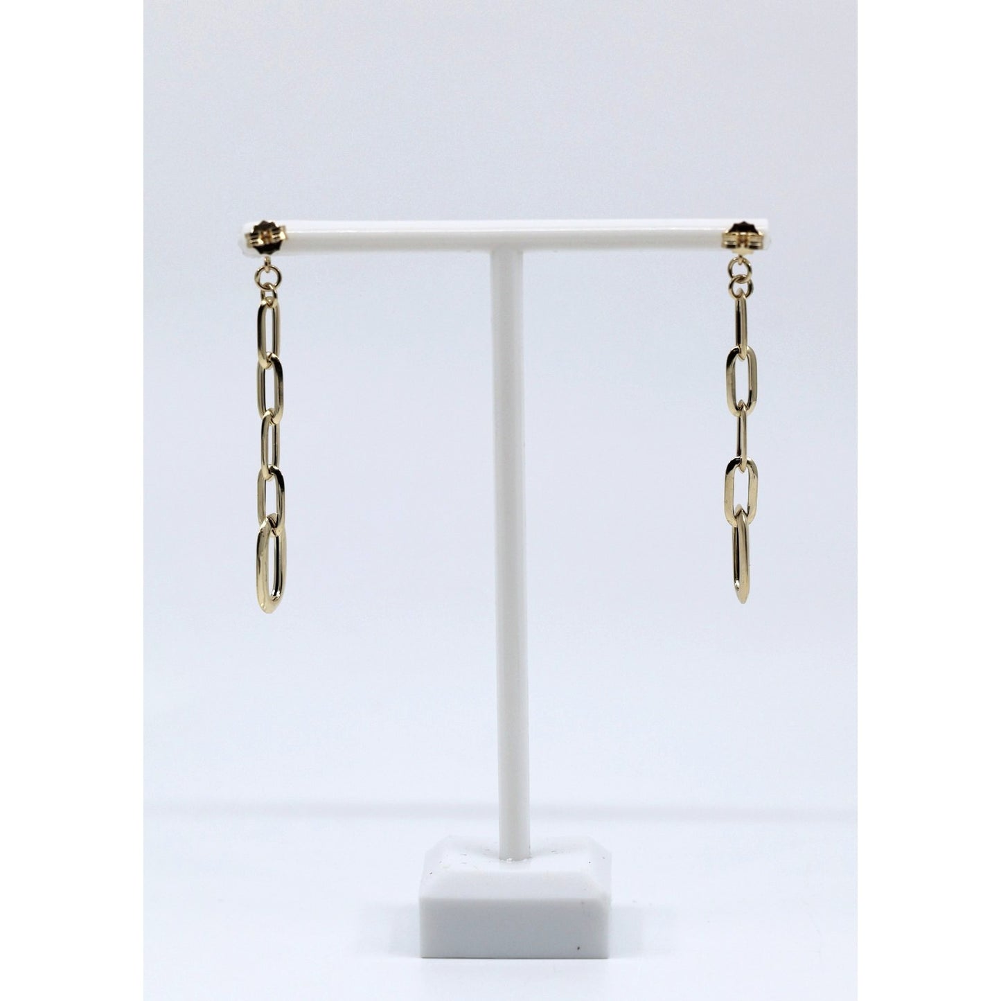 14K Yellow Gold Drop Dangle Rounded Paper Clip Style Stud Earrings