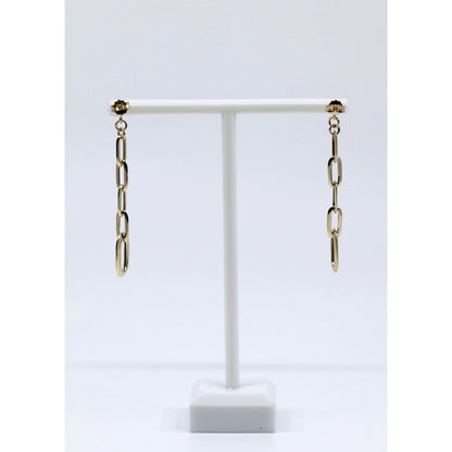 14K Yellow Gold Drop Dangle Rounded Paper Clip Style Stud Earrings
