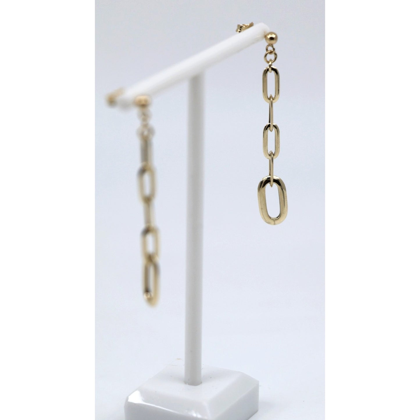 14K Yellow Gold Drop Dangle Rounded Paper Clip Style Stud Earrings