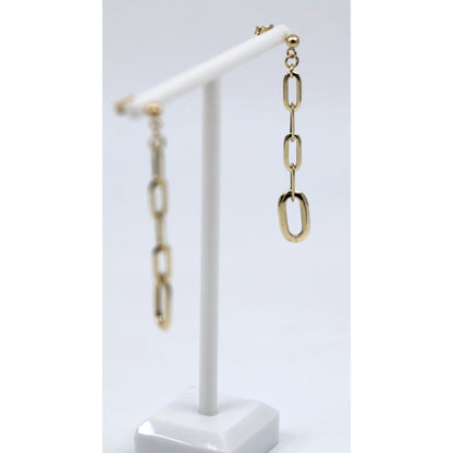 14K Yellow Gold Drop Dangle Rounded Paper Clip Style Stud Earrings